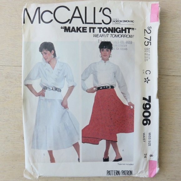 Vintage 80s McCalls 7906 Miss 8 Western Mod Full Tired Midi Skirt 2 Styles CUT - Picture 11 of 16